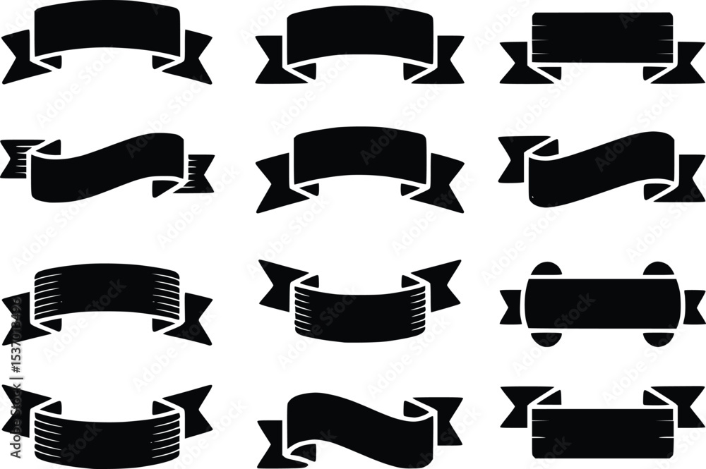 Poster black banner vector collection assorted ribbon label tag design elements scroll silhouettes