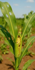 Fototapeta premium Corn plant with insect damage
