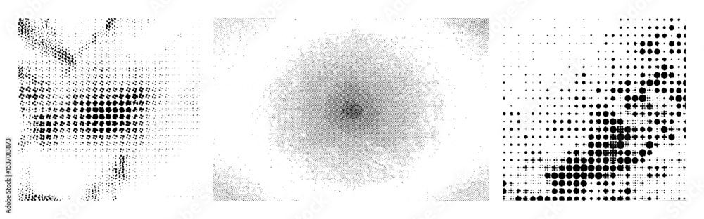 Poster vector abstract portrait composed of scattered dots and geometric shapes.