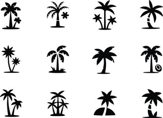 Palm Tree Black Icons Silhouette Vectors Different Style Tropical Island Graphics
