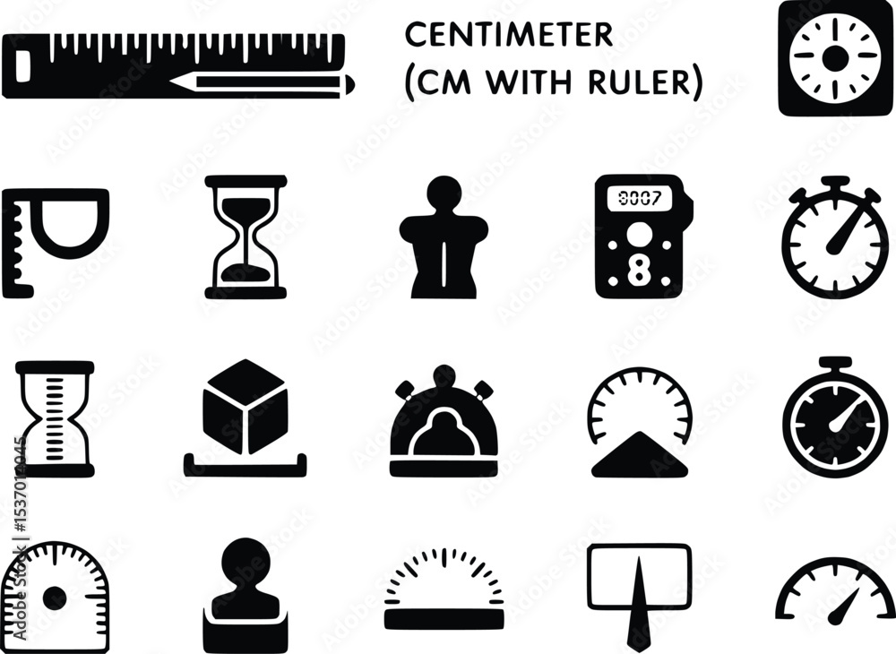 Aufkleber measuring tool icons weight scale symbols instruments ruler thermometer stopwatch vectors