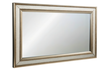 Elegant rectangular mirror with a decorative gold frame isolated with transparent background