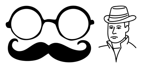 Vector Vintage gentleman portrait with glasses and mustache .