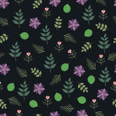 Stylized flowers and palm leaves floral vector seamless surface pattern