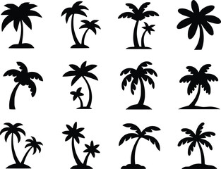 Palm Tree Black Icons Silhouette Vectors Different Style Tropical Island Graphics
