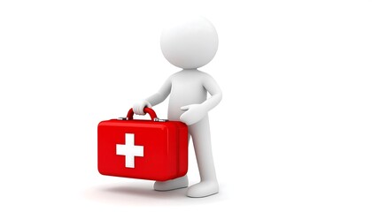 Figure with first aid kit on white. (1)