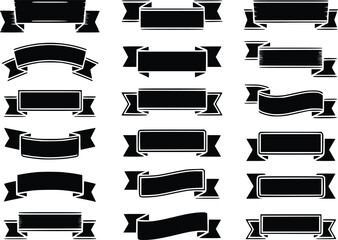 Black Banner Vector Collection Assorted Ribbon Label Tag Design Elements Scroll  Silhouettes