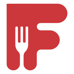 Obraz premium Letter f and fork logo isolated on white background