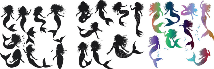Mermaid Silhouette Designs: An extensive collection of enchanting silhouettes of mermaids.