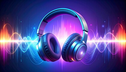 Headphones with Sound Waves Graphic.