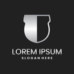 Metallic shield logo with silver gradient