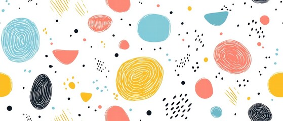 Colorful Pattern with Circles and Dots on Canvas Texture