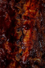 Braised BBQ pork ribs glazed with a delicious sauce