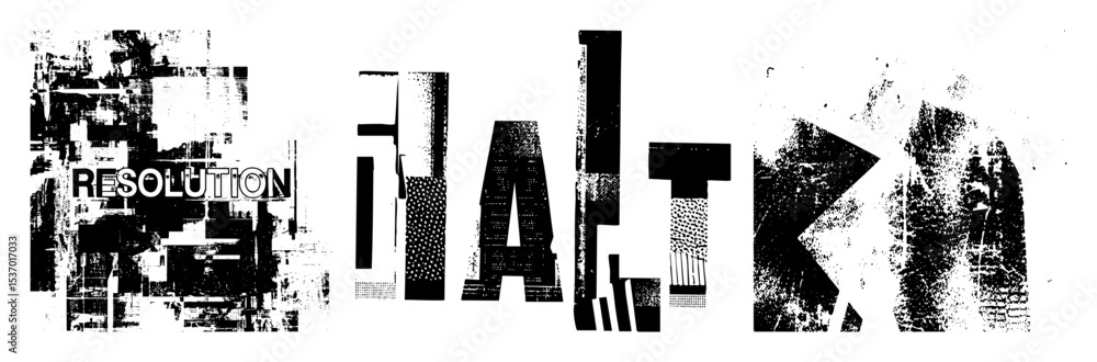 Poster vector abstract typographic featuring the word and fragmented letters.