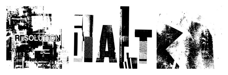 Obraz premium Vector Abstract typographic featuring the word and fragmented letters.