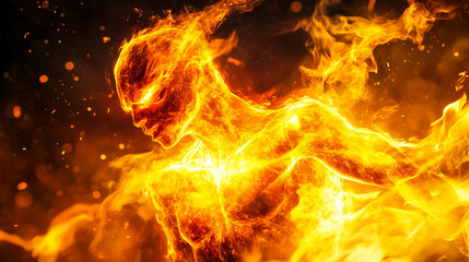 Fire elemental, burning silhouette in flames