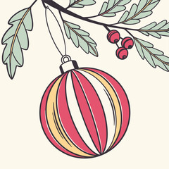 Christmas ornament hanging on branch with transparent background
