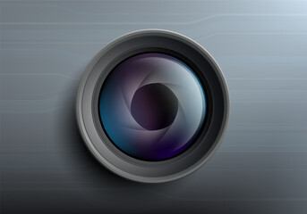 Photo or video camera lens. Digital technology aperture. Vector illustration