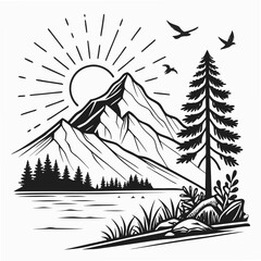 Majestic mountain landscape with transparent background clean cutout design element