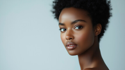 Model posing in a natural light studio minimal copy space