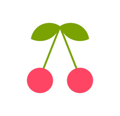 Cherry fuit with leaves illustration symbol. PNG design element.