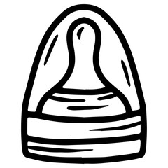 Hand drawn vector illustration of a baby bottle nipple with cover, linear style