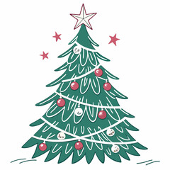 Festive teal christmas tree decorated with ornaments and stars