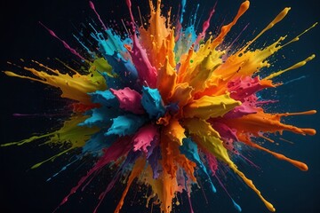 Paint explosion creates colorful splashes, abstract background