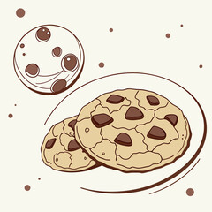 Delicious chocolate chip cookies orbiting a chocolate moon
