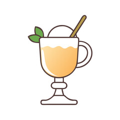 Delicious creamy cocktail drink in elegant glass with straw and mint garnish on white background