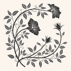 Elegant black and white floral design botanical illustration