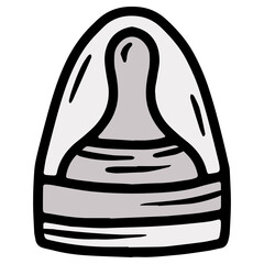 Hand drawn vector illustration of a bottle nipple with cap, grey color