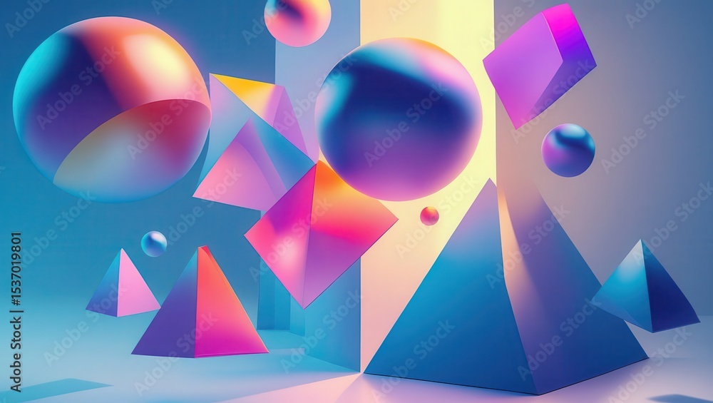 Aufkleber colorful geometric shapes floating in a vibrant and dynamic abstract composition design art
