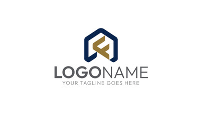 Modern Abstract Logo Design: Gold and Blue 'F' Monogram logo, Real Estate Logo