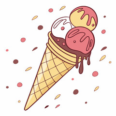 Delicious three scoop ice cream cone sweet treat summer dessert