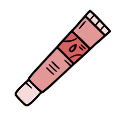 Hand drawn vector illustration of a cream tube, pink and red color