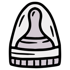 Hand drawn vector illustration of a bottle nipple with cap, grey color