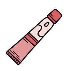 Hand drawn vector illustration of a cream tube, pink and red color