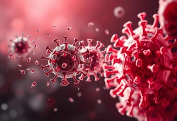 Virus particles expelled from airway, landing on lung alveoli, infection pathway, transmission