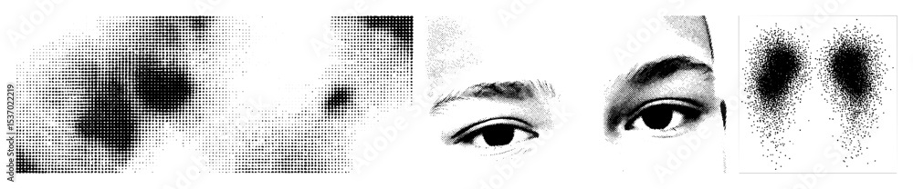 Poster vector fragmented portrait of a womans face with halftone dots.