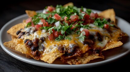 Loaded nachos with black beans, salsa, and cheese