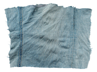 Piece of torn denim on a white background. Denim texture