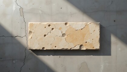 Cracked beige stone slab on concrete background