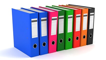 Row of Colorful Binders on White Background.