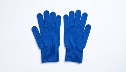 knitted gloves. gloves isolated on white background. gloves a top view.blue gloves .