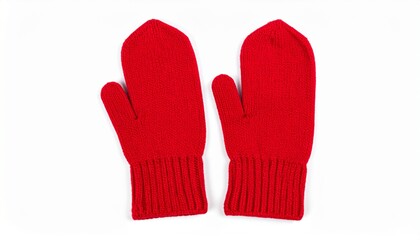 Mittens isolated on white background. Knitted mittens. Mittens top view.red mittens