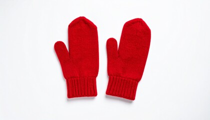 Mittens isolated on white background. Knitted mittens. Mittens top view.red mittens