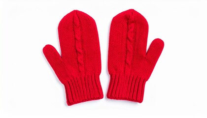 Mittens isolated on white background. Knitted mittens. Mittens top view.red mittens
