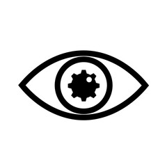 Eye icon gear symbol operational surveillance system monitoring minimalist black design