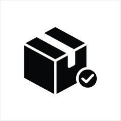 Package delivered confirmation icon. Package with checkmark, linear icon. Verified or successfully delivered parcel. Isolated on white background.